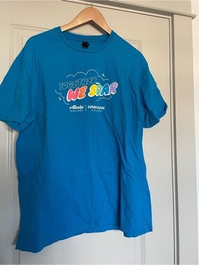 MBright Blue "Together We Soar" Graphic Tee Alaska Airlines and Hawaiian Airline